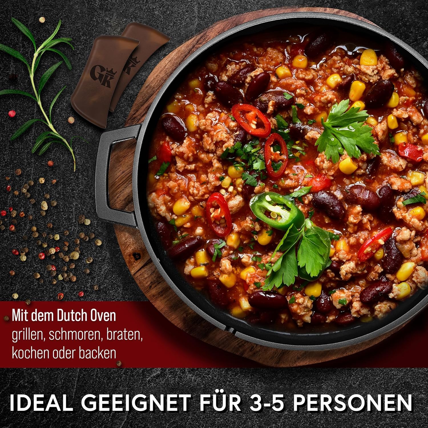 GUSSKÖNIG Dutch Oven - 2in1 Eingebrannter Gusseisen Topf 4,8L & Gusspfanne 1,8L von GUSSKÖNIG