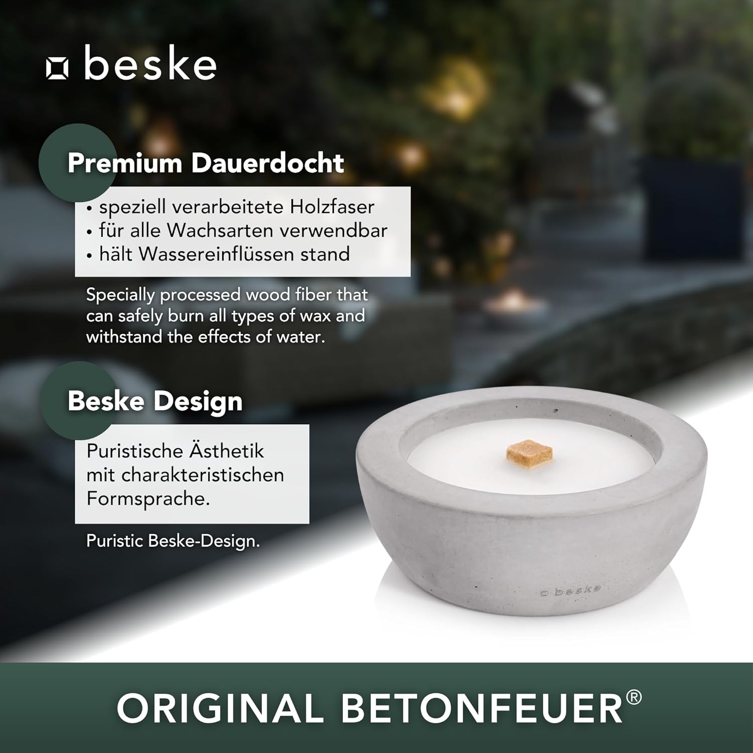 BESKE Betonfeuer Savo Ø 25cm - schmaler Rand inkl. Löschbrett - HANDARBEIT Made in Germany von Beske-Manufaktur