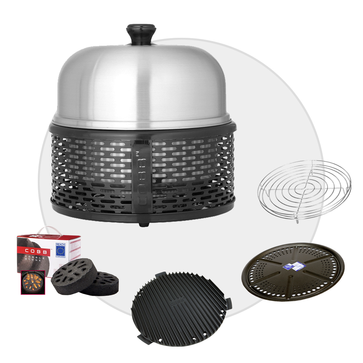 COBB PRO BLACK Holzkohle Grill inkl. Grillplatte ~ 5-teilig inkl. Cobble Stone| SET 1 COBB PRO BLACK Holzkohle Grill inkl. Grillplatte ~ 5-teilig inkl. Cobble Stone| SET 1