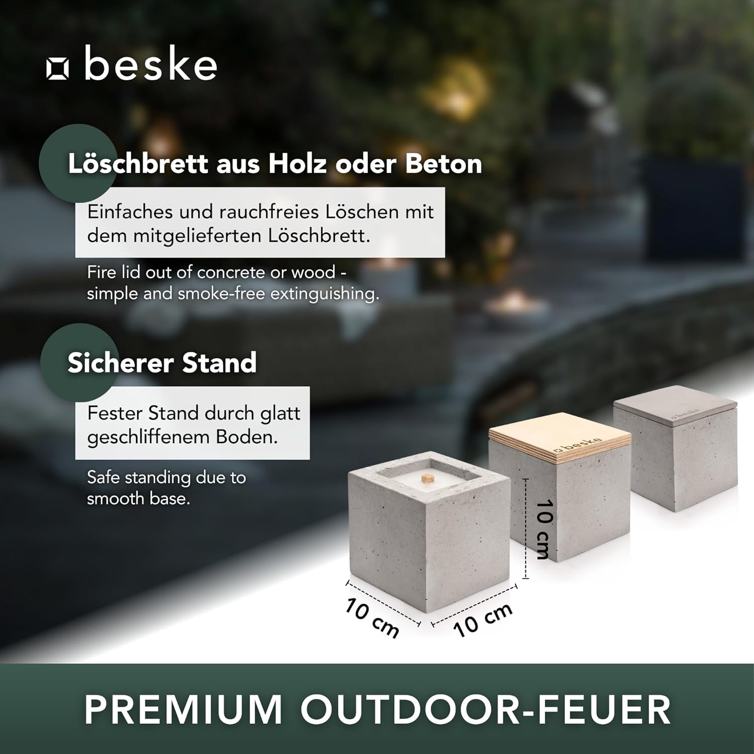 BESKE Betonfeuer Pico Outdoor 10x10x10 inkl. Löschbrett - 100% HANDARBEIT Made in Germany von BESKE Betonfeuer Pico Outdoor 10x10x10 inkl. Löschbrett - 100% HANDARBEIT Made in Germany von