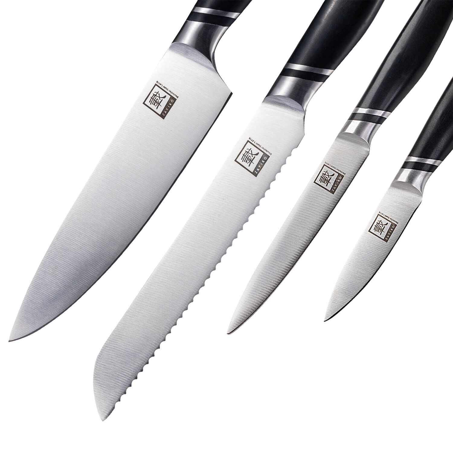 Zayiko NAMI Serie 4er Messer-Set 8,50 cm bis 20,50 cm | Deutscher Edelstahl | Ergonomischer ABS Grif von Zayiko