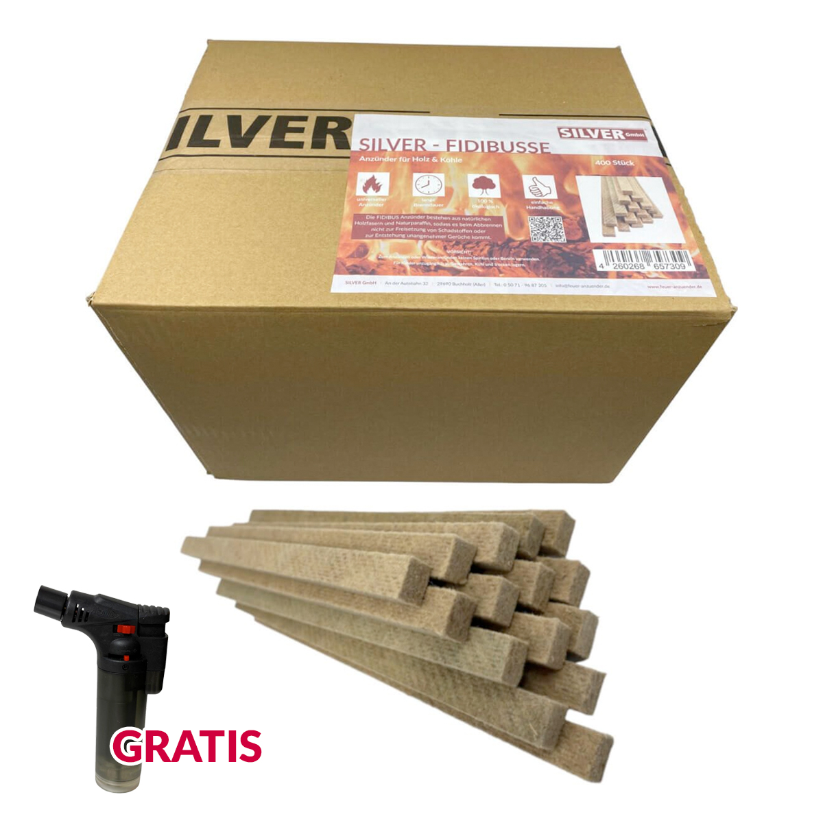 400 SILVER FIDIBUSSE® Anzünder | Kaminanzünder | Ofenanzünder | Grillanzünder