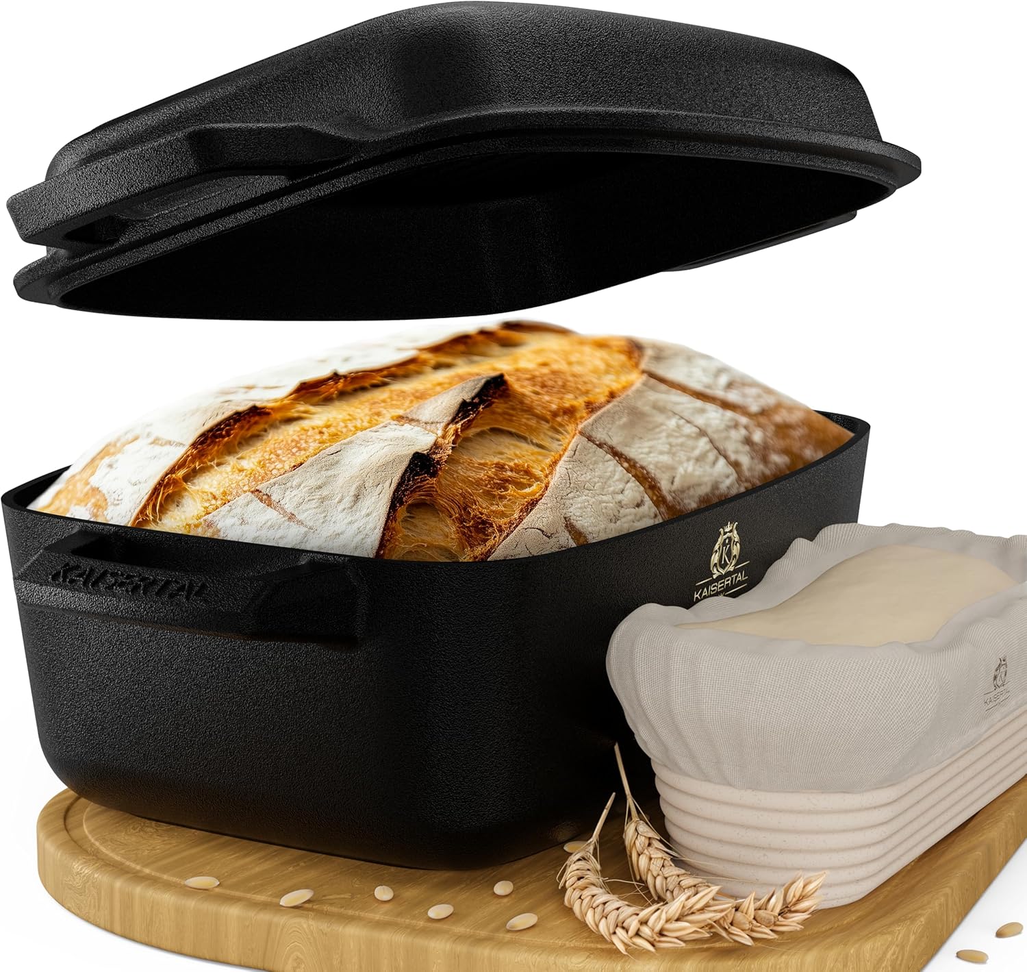 KAISERTAL Gusseisen Brotbackform mit Deckel 28 cm - inkl. Gärkorb