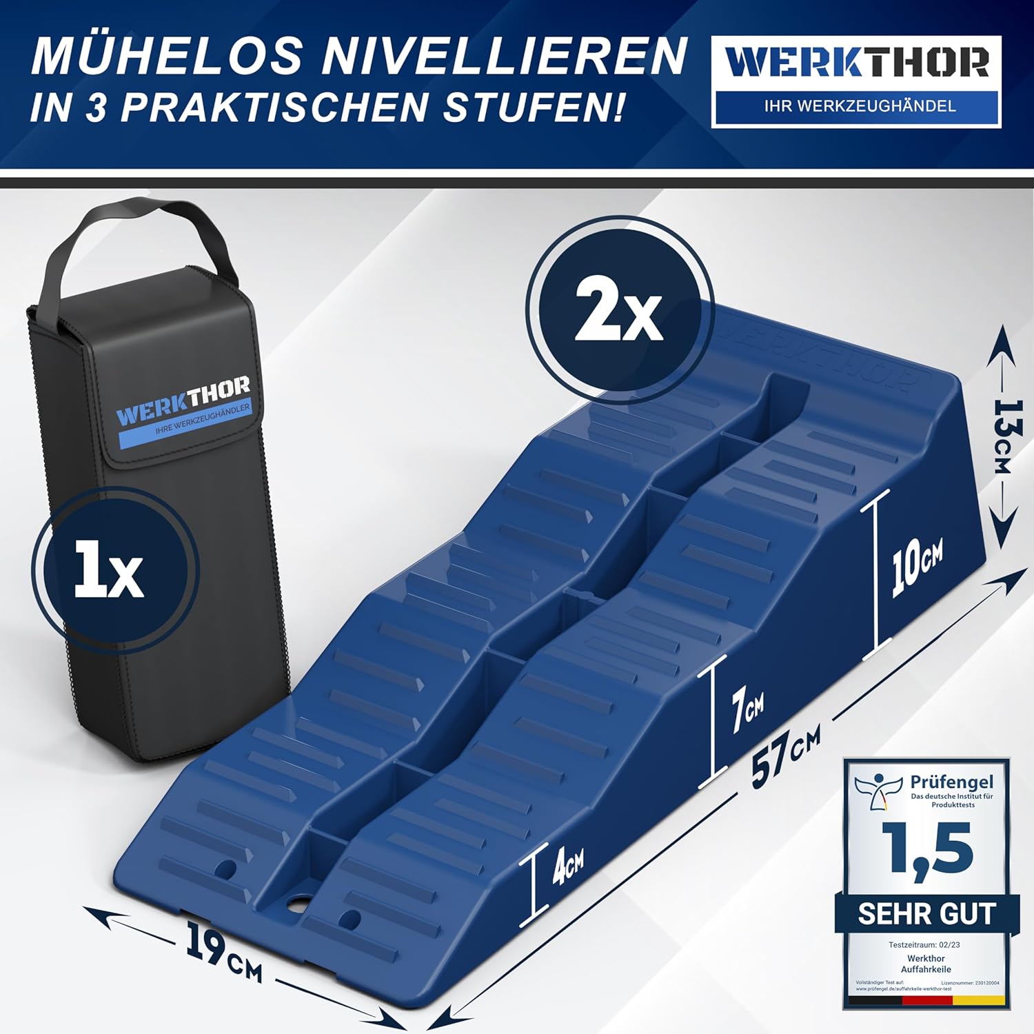 WERKTHOR Auffahrkeile 2er Set Blau mit Tasche | Wohnmobil & Wohnwagen & VAN von WERKTHOR