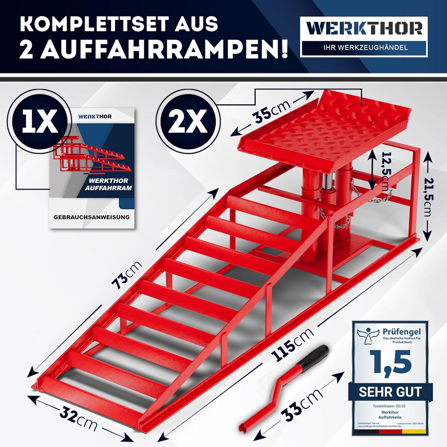 WERKTHOR Hydraulische Auffahrrampe PKW - 2er Set in Rot von WERKTHOR