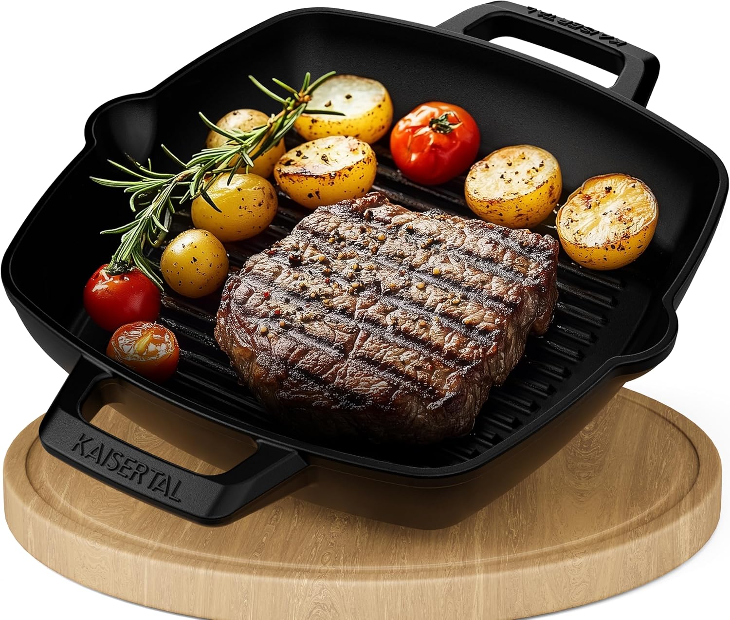 KAISERTAL Emaillierte Gusseisen Grillpfanne  26 cm - Quadratisch mit Doppelgriff