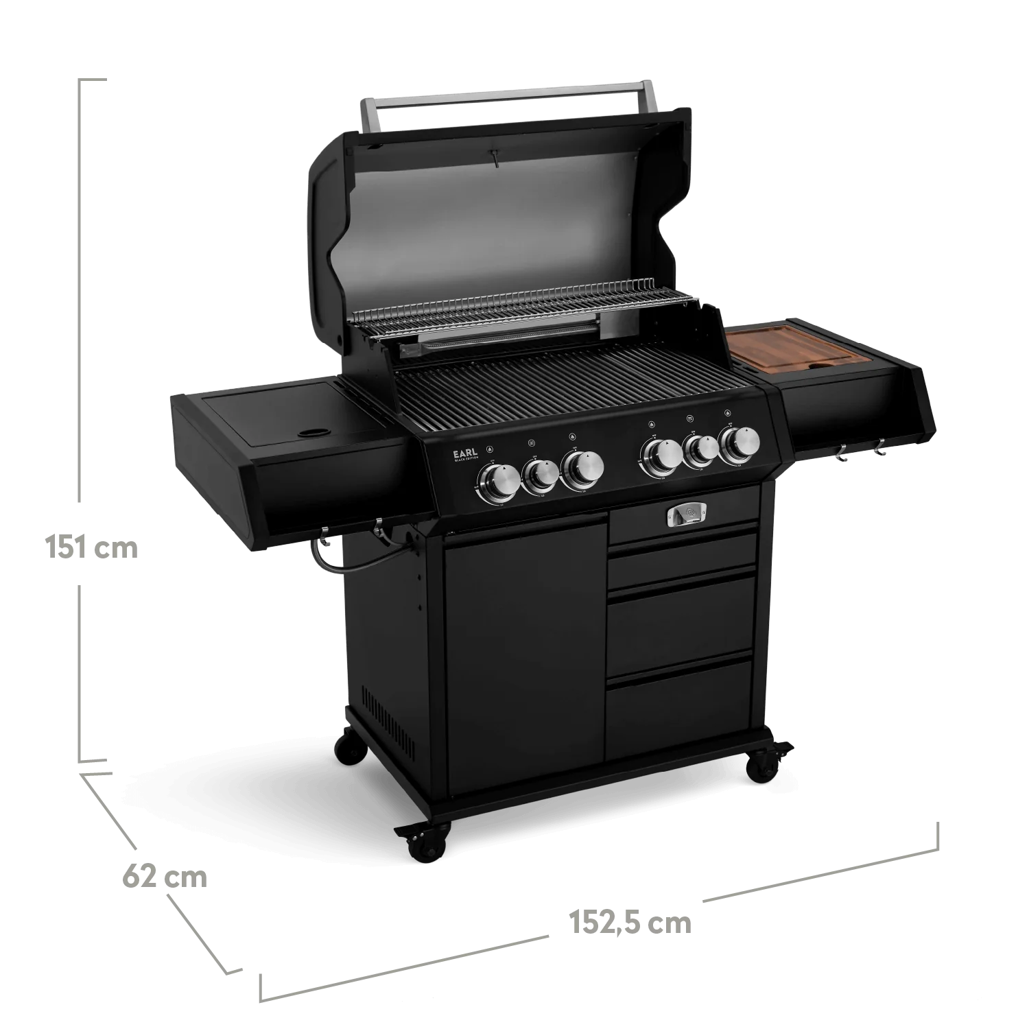 BURNHARD Big EARL Premium-Gasgrill 4-Brenner in der Farbe Schwarz mit Gusseisenrost von BURNHARD