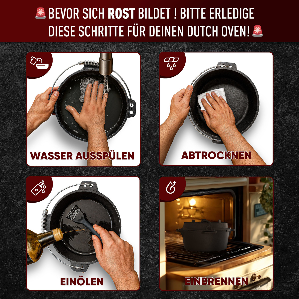 GUSSKÖNIG 7 Liter Dutch Oven Set ohne Füße mit 2in1 Deckelheber von GUSSKÖNIG