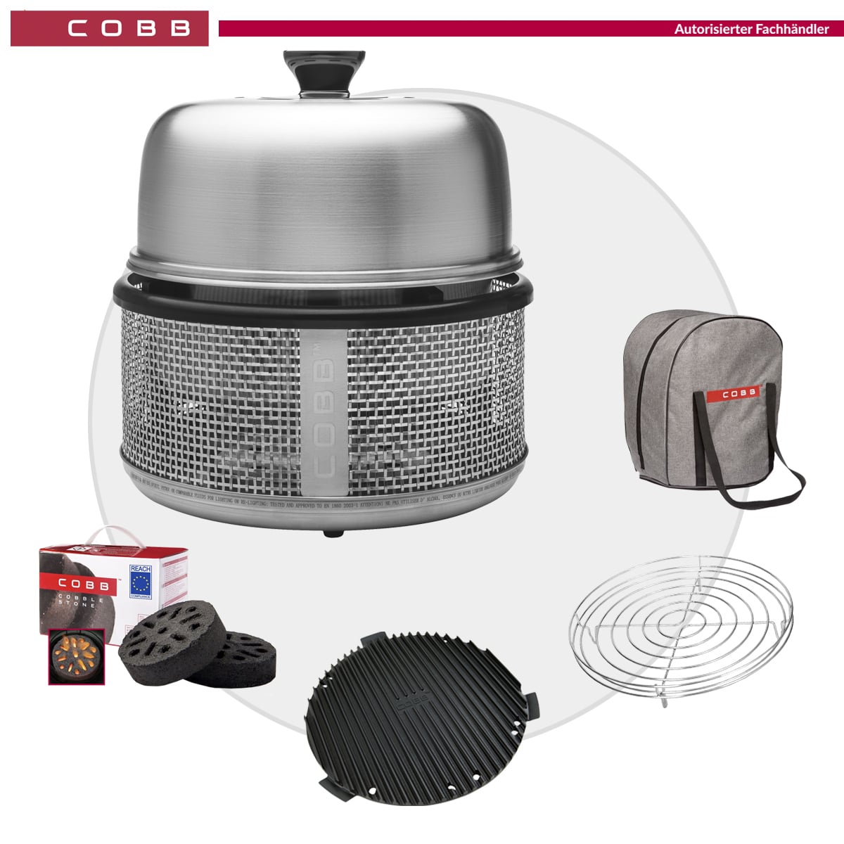 Cobb Premier AIR DELUXE Grill inkl. Air Deckel & Griddle & Bratenrost & Tasche & Cobble Stone