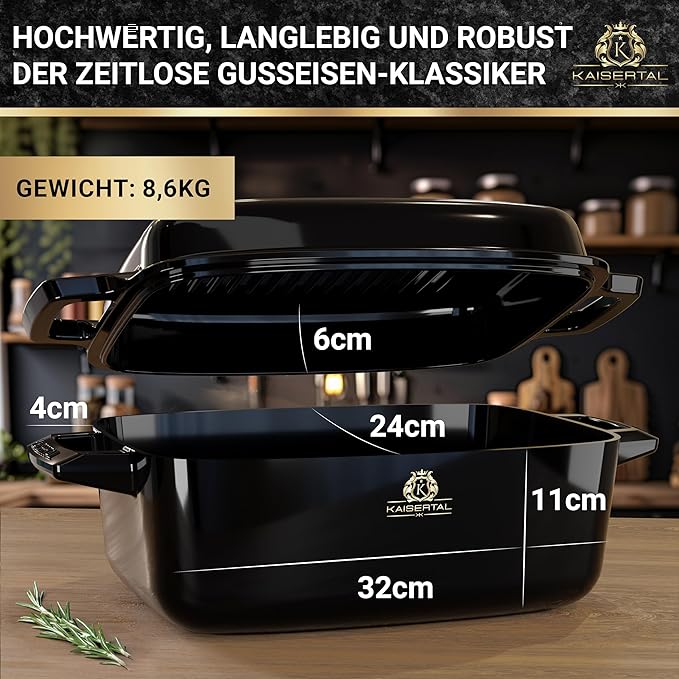 KAISERTAL Emaillierter Gusseisen Bräter 32 cm mit Deckel 10 Liter von KAISERTAL