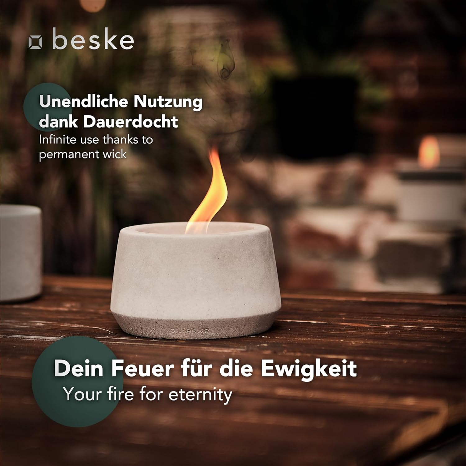 BESKE Betonfeuer Steller Ø 14cm - bauchig inkl. Löschbrett - HANDARBEIT Made in Germany von Beske-Manufaktur