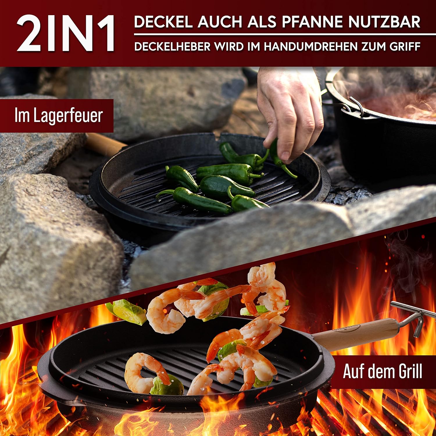 GUSSKÖNIG 12 Liter Dutch Oven Set mit Füßen mit 2in1 Deckelheber von GUSSKÖNIG