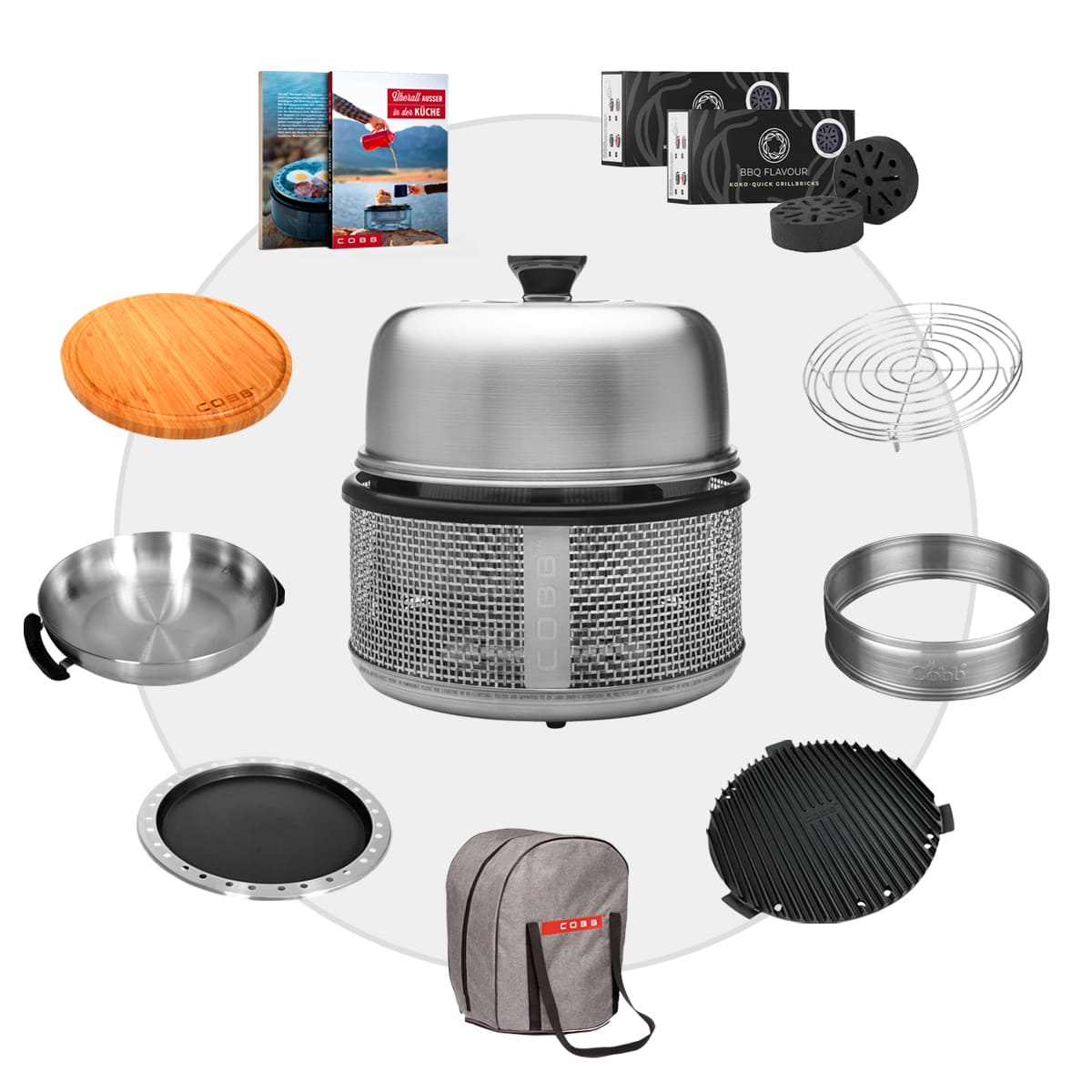 COBB Premier AIR DELUXE Grill ~ 10-teilig inkl. BBQ Flavour Quick Koko Briketts von Cobb