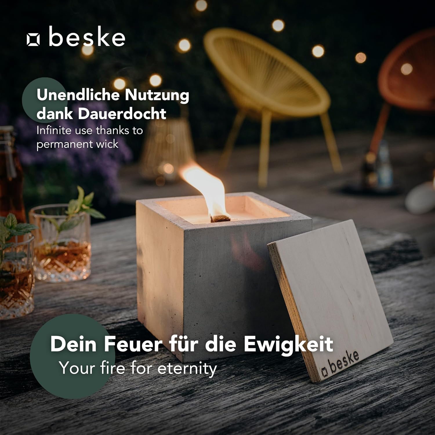 BESKE Betonfeuer Pico Outdoor 10x10x10 inkl. Löschbrett - 100% HANDARBEIT Made in Germany von BESKE Betonfeuer Pico Outdoor 10x10x10 inkl. Löschbrett - 100% HANDARBEIT Made in Germany von