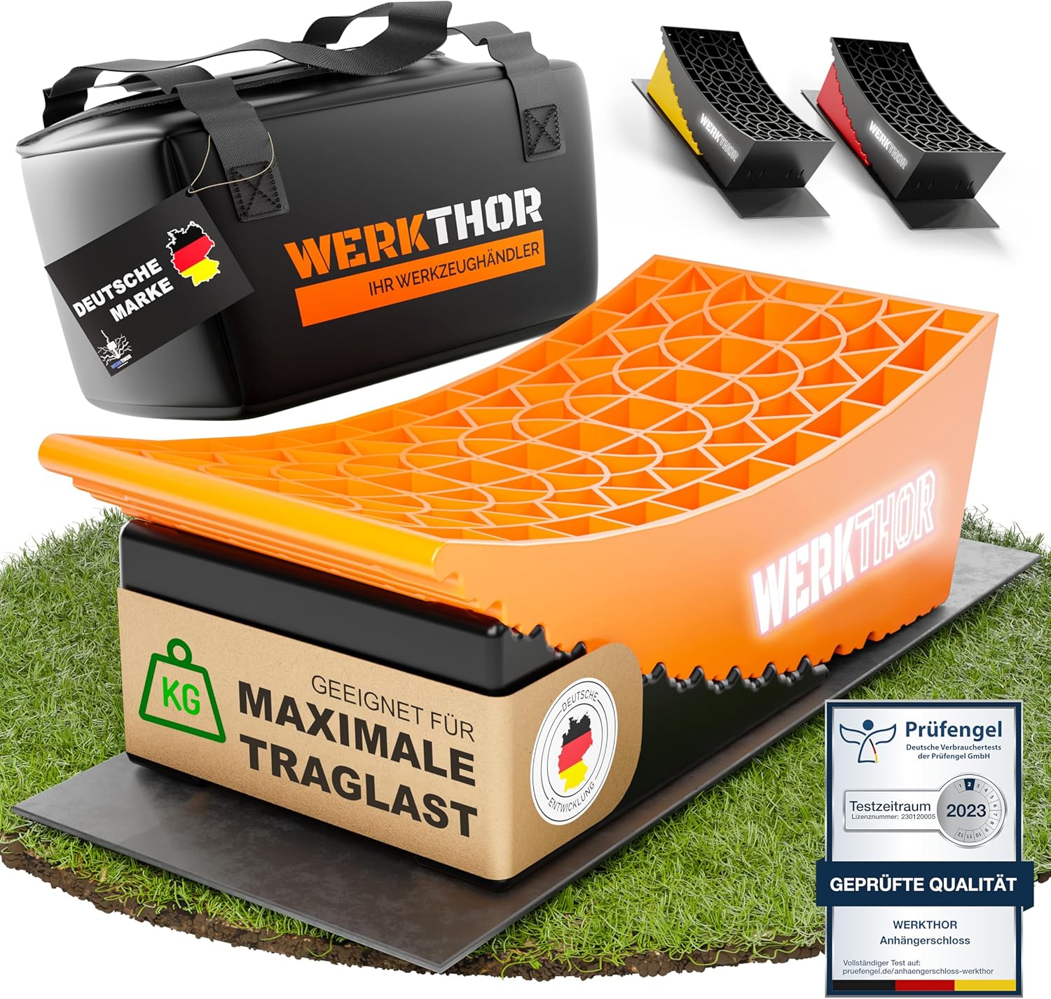 WERKTHOR Auffahrkeile 2er Set Orange / Schwarz | Wohnmobil & Wohnwagen & VAN & Anhänger 