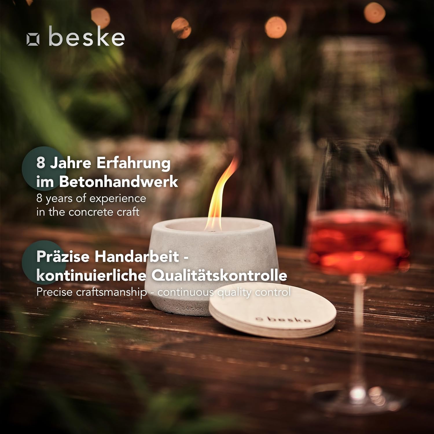 BESKE Betonfeuer Steller Ø 14cm - bauchig inkl. Löschbrett - HANDARBEIT Made in Germany von Beske-Manufaktur