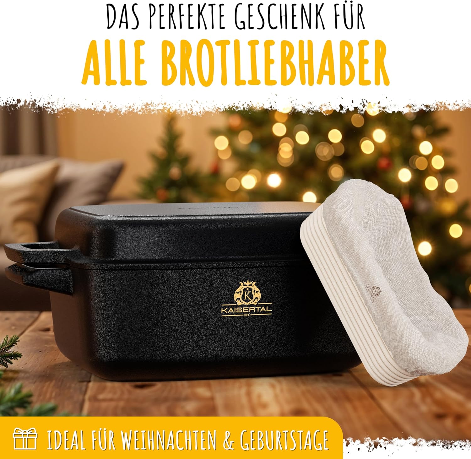 KAISERTAL Gusseisen Brotbackform mit Deckel 28 cm - inkl. Gärkorb von KAISERTAL