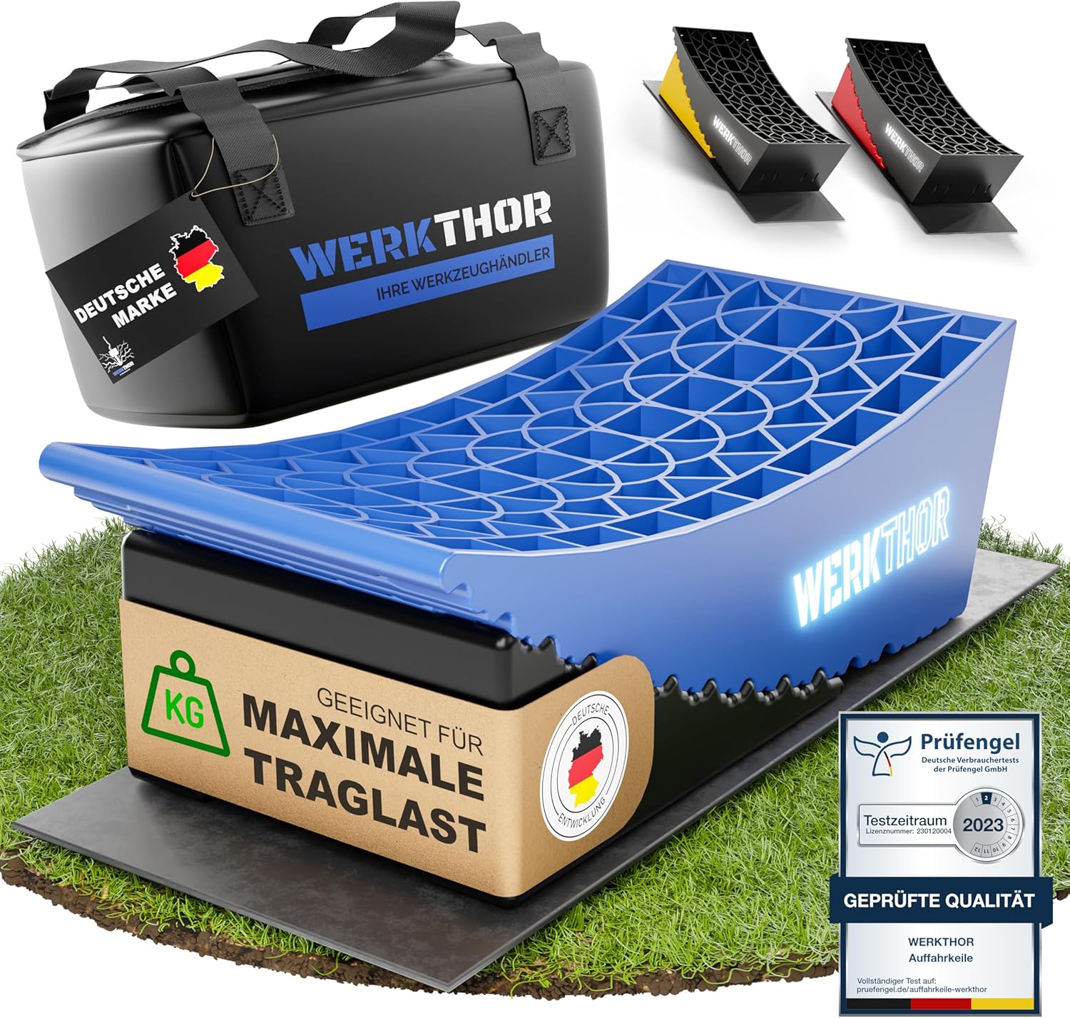 WERKTHOR Auffahrkeile 2er Set Blau / Schwarz | Wohnmobil & Wohnwagen & VAN & Anhänger