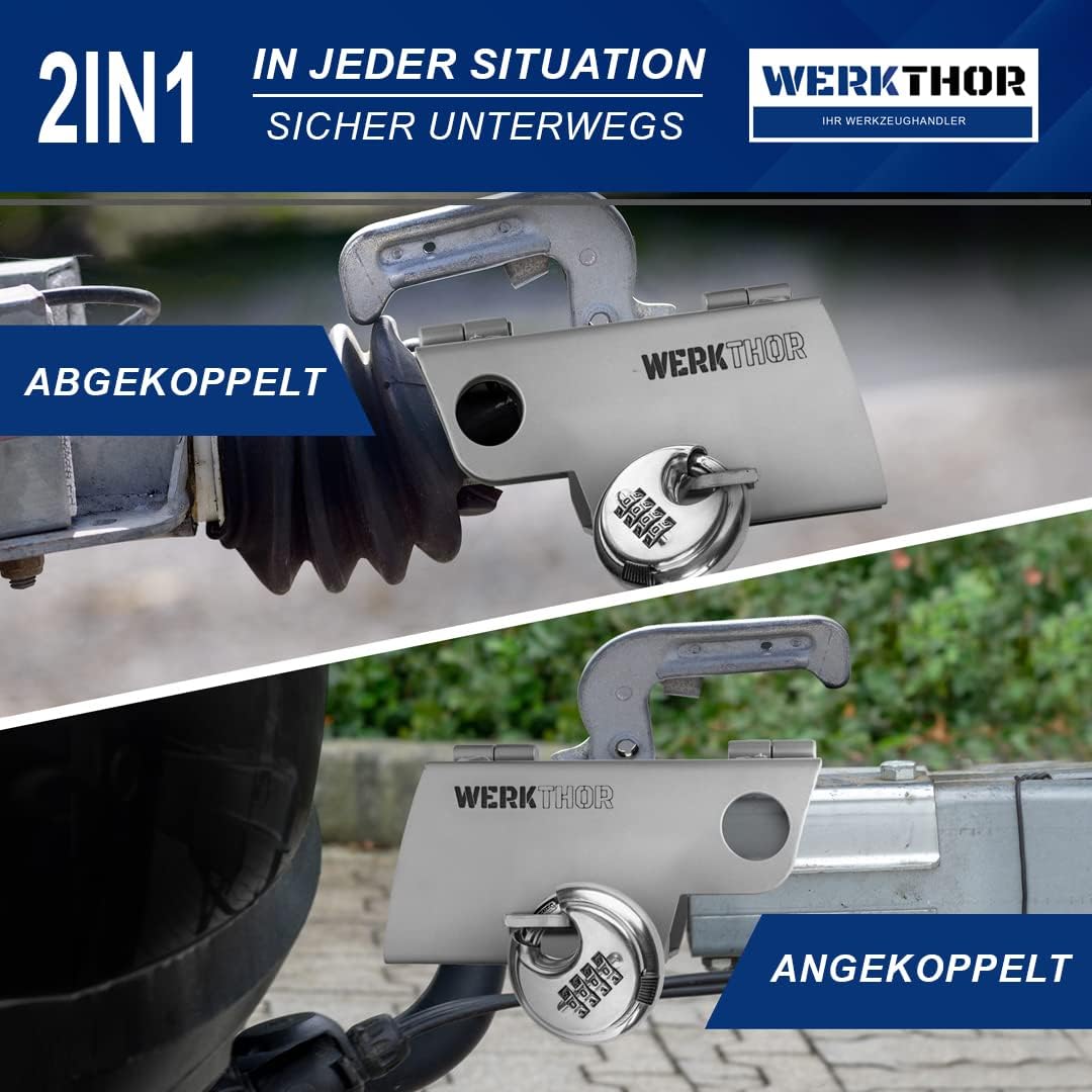 WERKTHOR Anhängerschloss | Kastenschloss | Diebstahlschutz | Silber mit Kombi-Schloss von WERKTHOR WERKTHOR Anhängerschloss | Kastenschloss | Diebstahlschutz | Silber mit Kombi-Schloss von WERKTHOR
