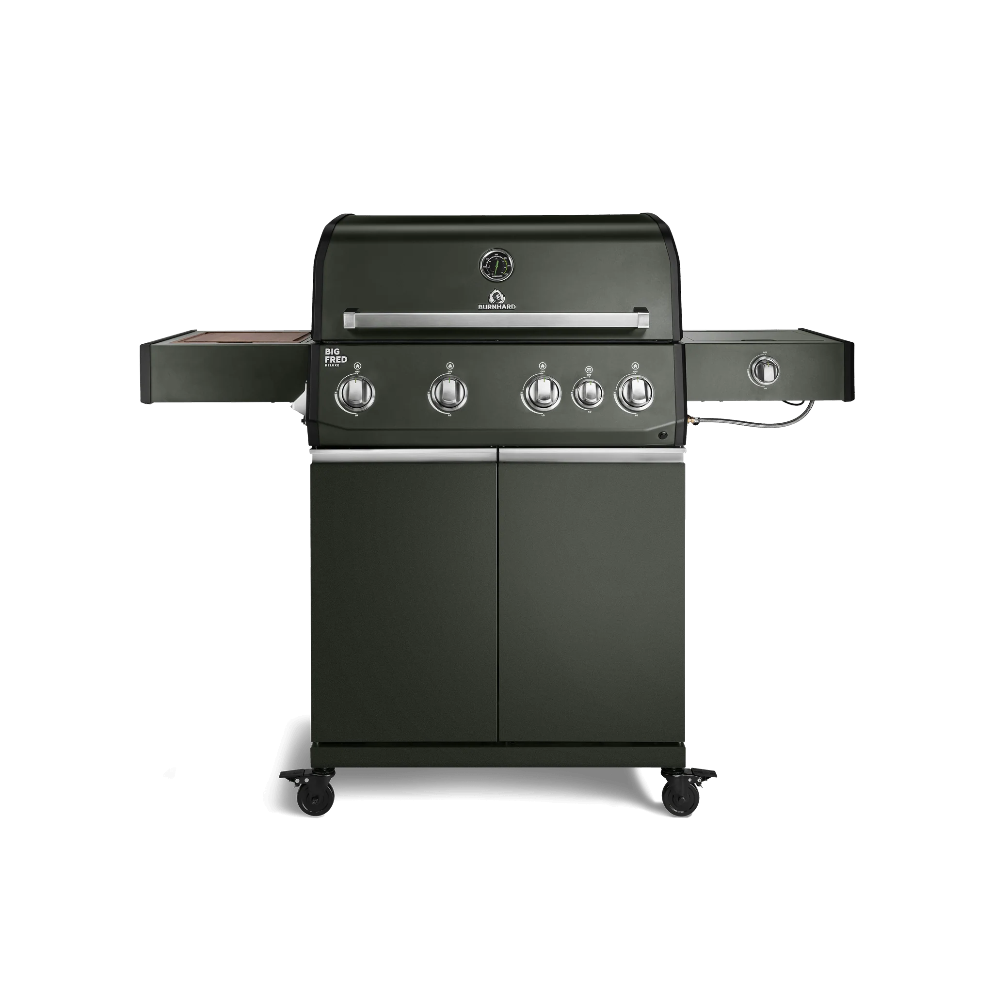 BURNHARD Big FRED Deluxe Gasgrill 4 Brenner Series 4 Green Edition mit Gusseisen Grillrost Maximale BBQ Power 21,2 kW Premium Ausstattung