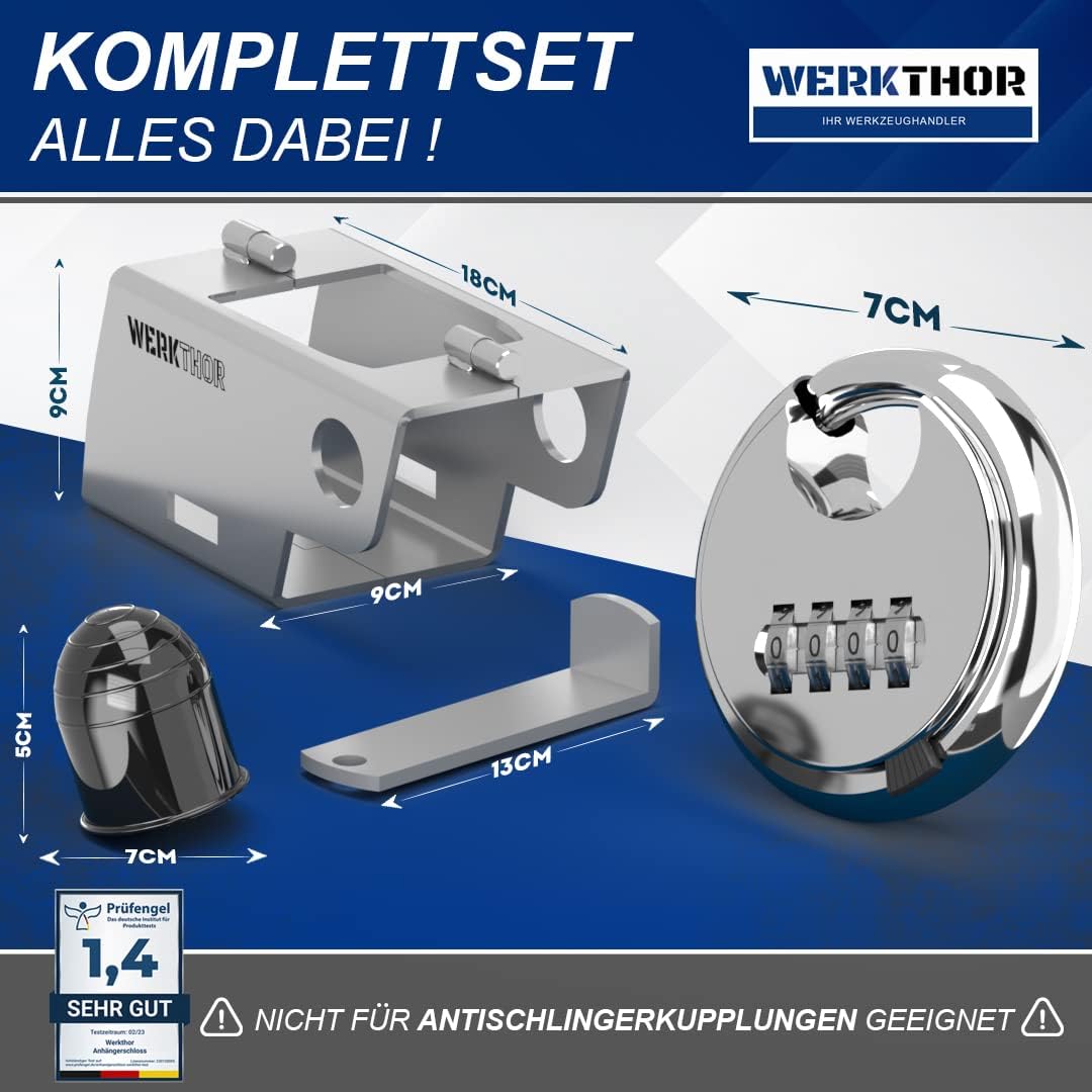 WERKTHOR Anhängerschloss | Kastenschloss | Diebstahlschutz | Silber mit Kombi-Schloss von WERKTHOR WERKTHOR Anhängerschloss | Kastenschloss | Diebstahlschutz | Silber mit Kombi-Schloss von WERKTHOR
