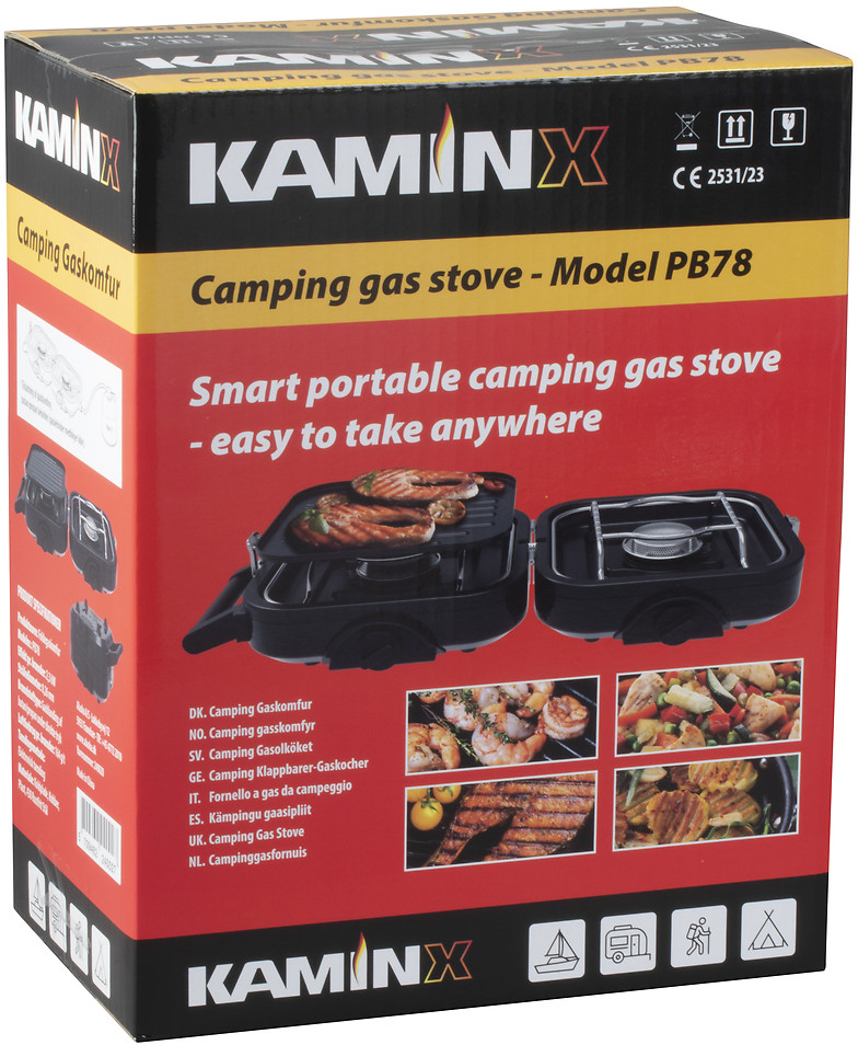 KAMINX Camping Gaskocher PB78 mit Grillplatte und Profill 0,5 l Propanflasche Komplettset