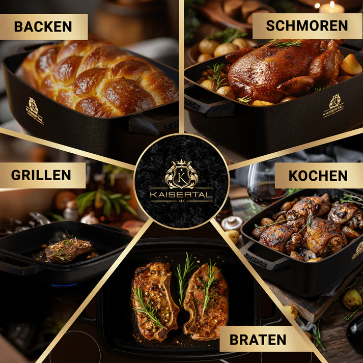 KAISERTAL Gusseisen Bräter 32 cm mit Deckel 10 Liter - Eingebrannt von KAISERTAL