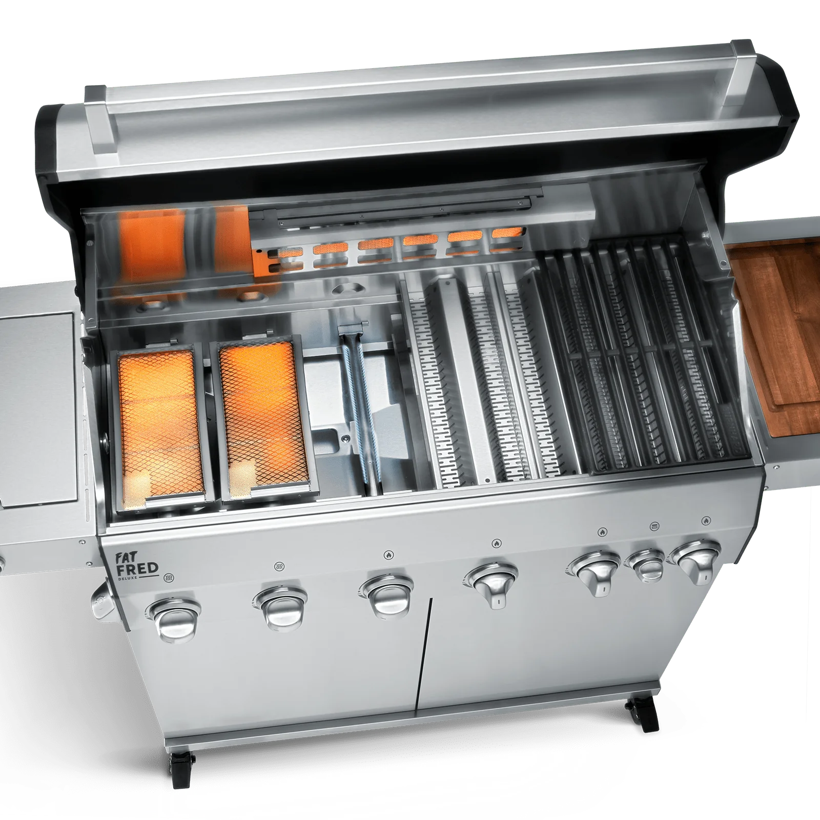 BURNHARD Fat FRED Deluxe Gasgrill 6-Brenner in der Farbe Edelstahl mit Gusseisenrost von BURNHARD