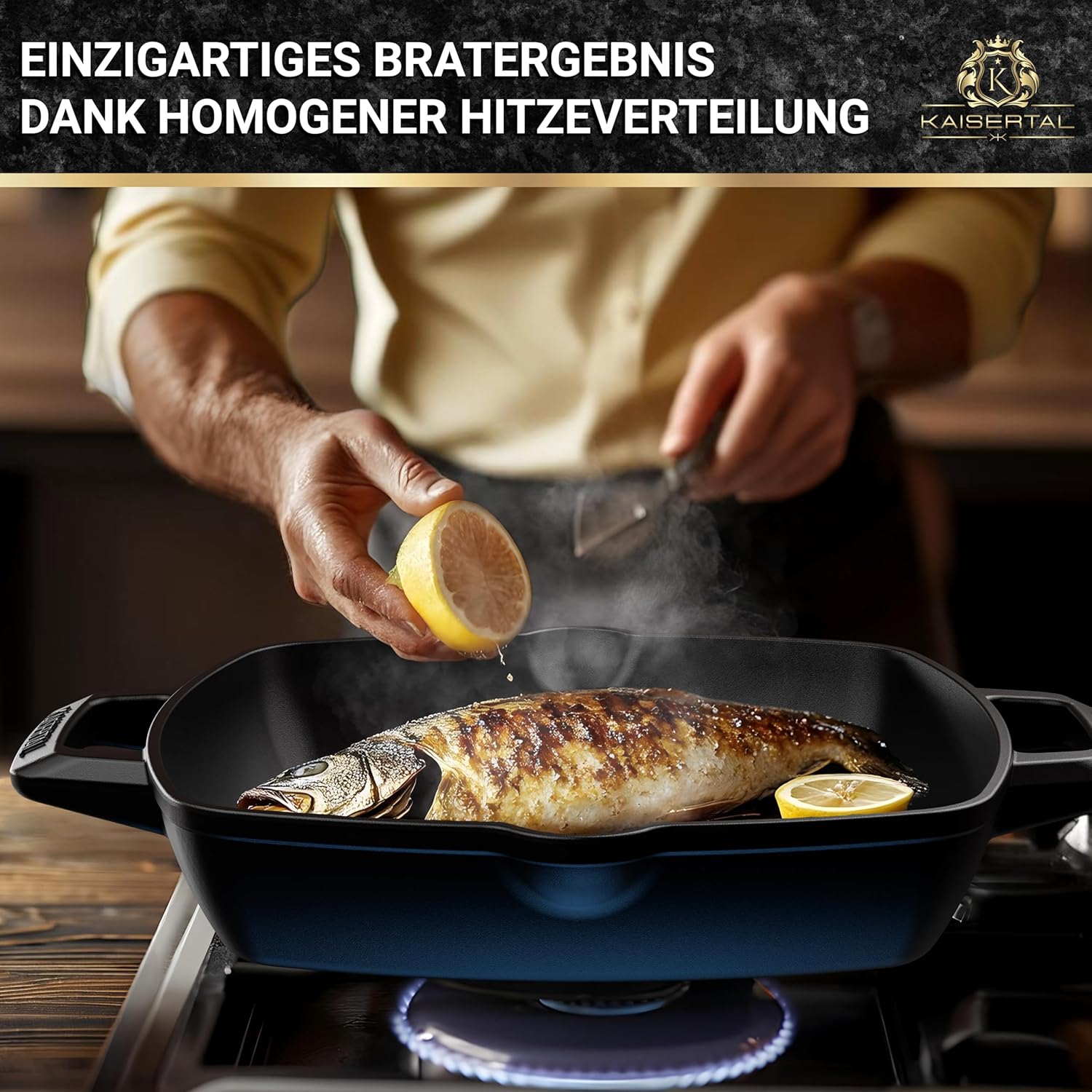 KAISERTAL Emaillierte Gusseisen Grillpfanne  26 cm - Quadratisch mit Doppelgriff von KAISERTAL