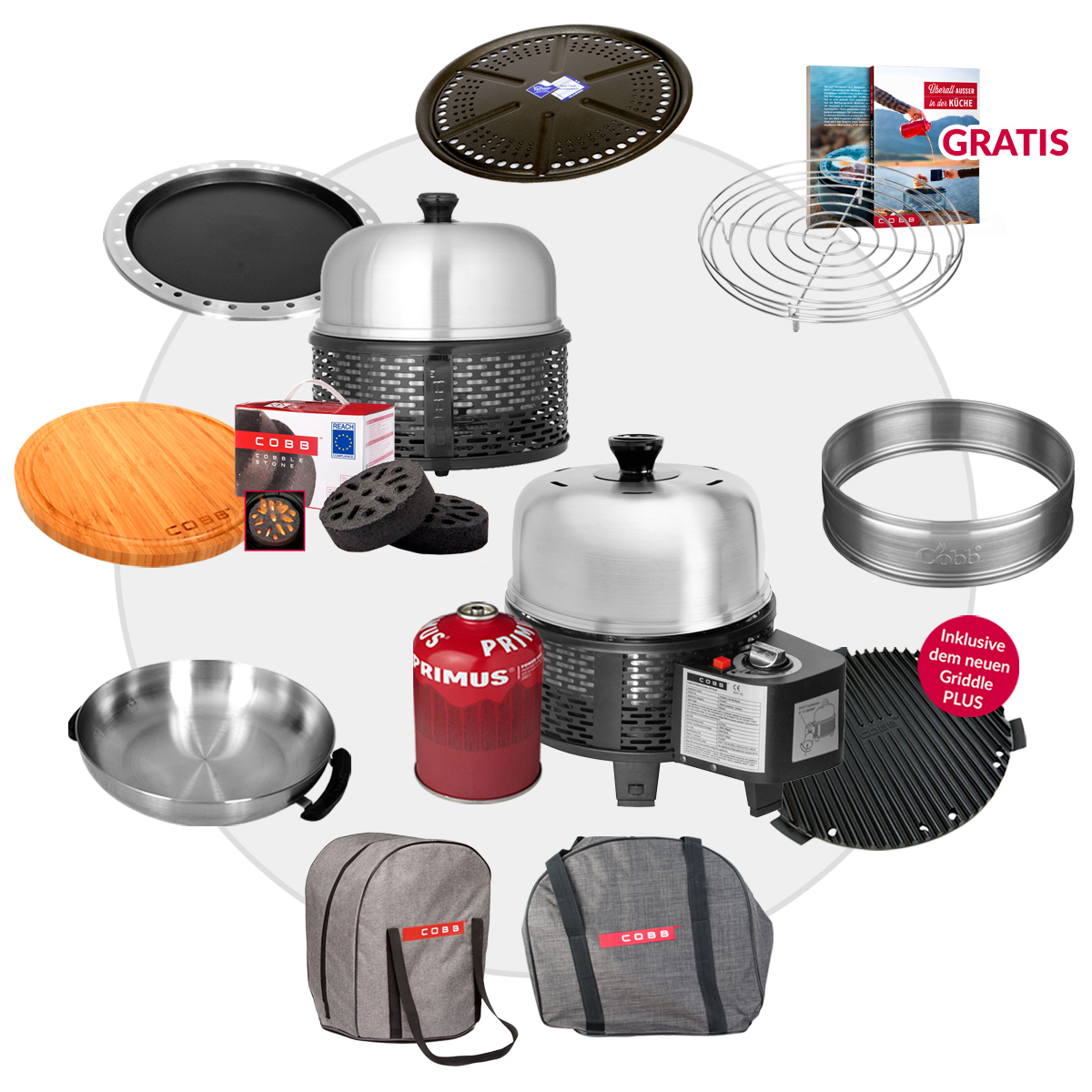 COBB RADIO 21 Special Edition - Das exklusive Cobb Grill-Duo Gas & Holzkohle mit 12-teiligem Premium-Zubehör