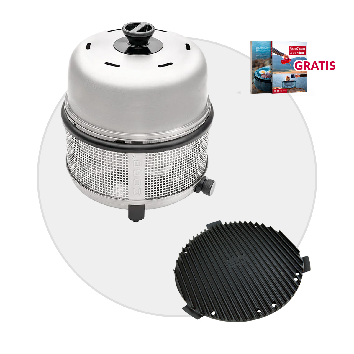 COBB 30mbar Premier+ Gas DELUXE Grill für Gas Außensteckdose inkl. Griddle+ (CO500-1) | Modell 2025 von Cobb