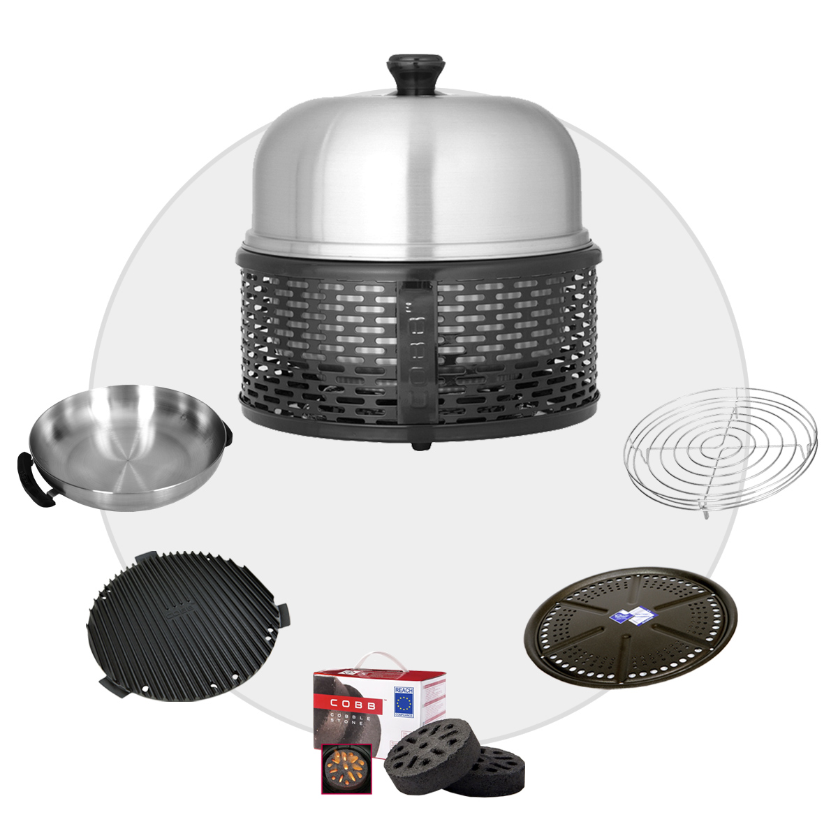 COBB PRO BLACK Holzkohle Grill inkl. Grillplatte ~ 6-teilig inkl. Cobble Stone | SET 2 COBB PRO BLACK Holzkohle Grill inkl. Grillplatte ~ 6-teilig inkl. Cobble Stone | SET 2