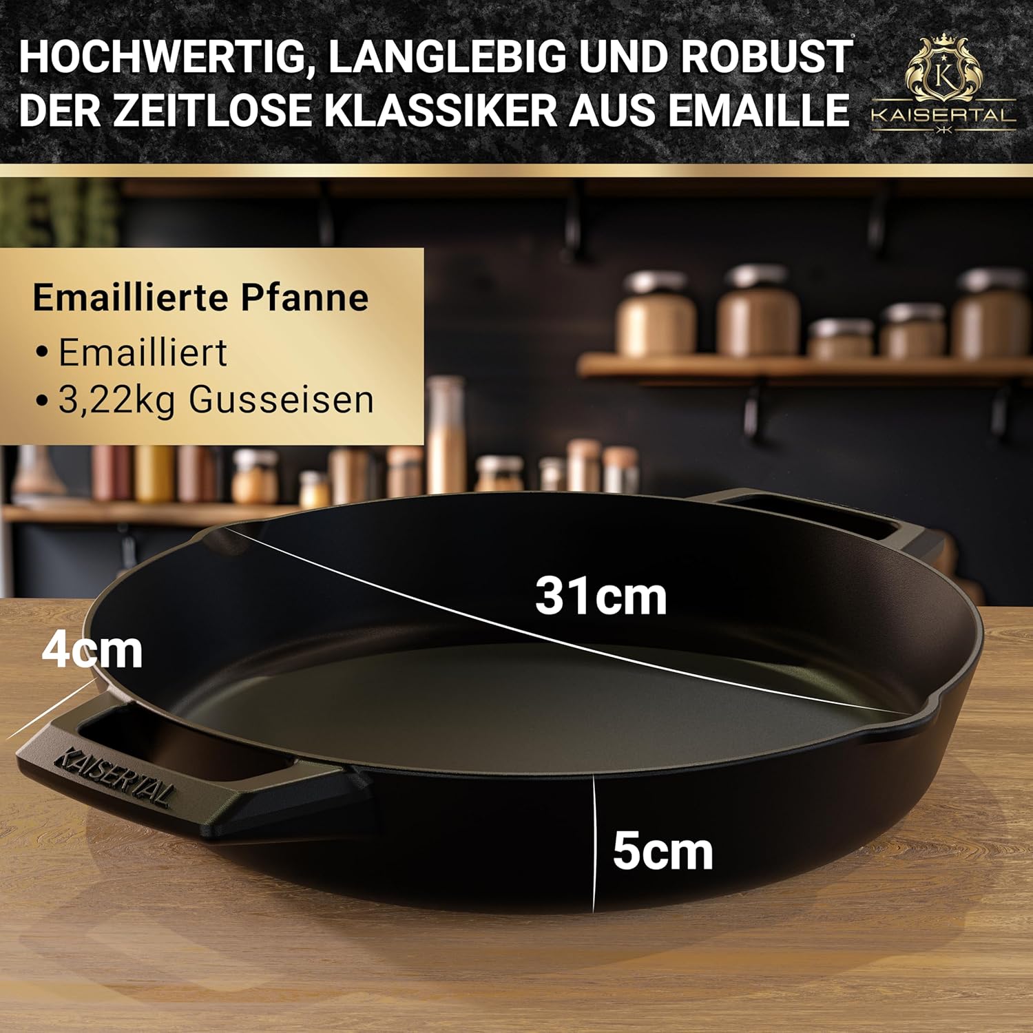 KAISERTAL Emaillierte Gusseisen Bratpfanne 31 cm Eingebrannt - Doppelgriff von KAISERTAL