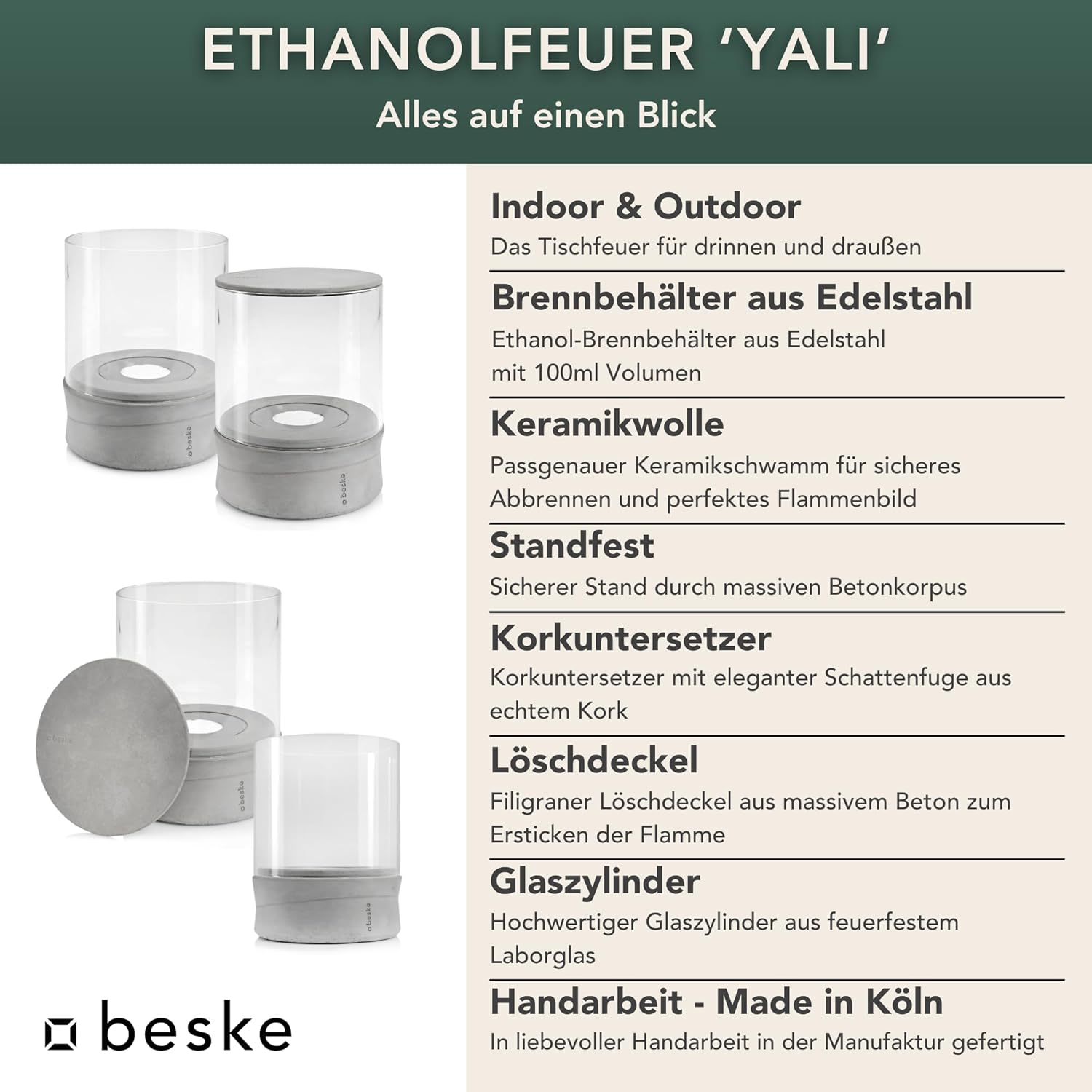 BESKE Ethanolfeuer Yali für Indoor & Outdoor | Ø14cm  von Beske-Manufaktur