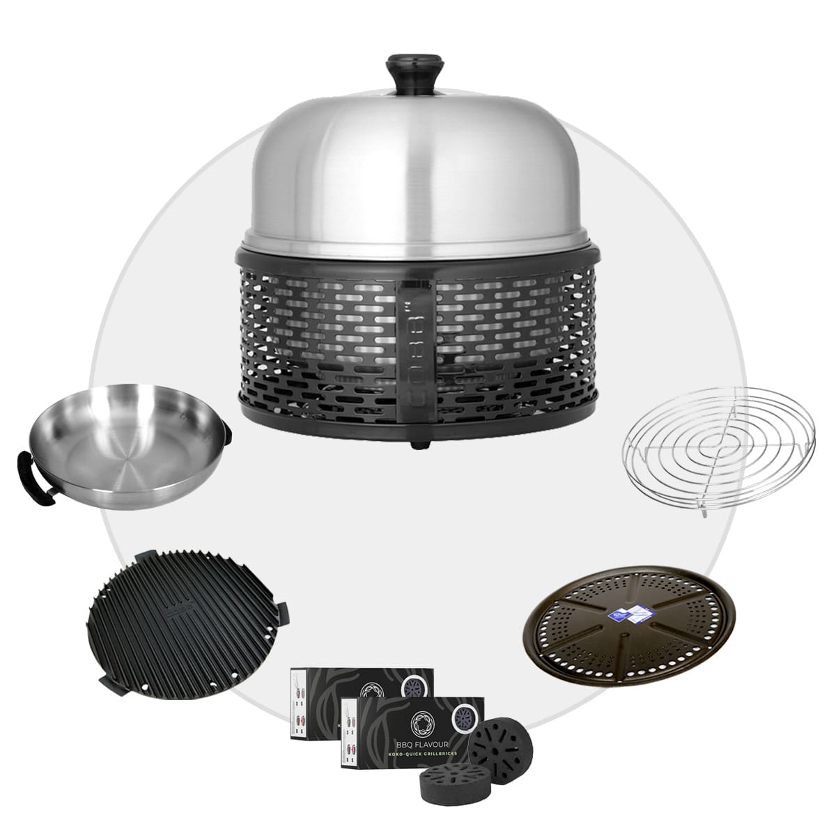 COBB PRO BLACK Holzkohle Grill inkl. Grillplatte ~ 6-teilig inkl. BBQ Flavour Quick Koko Briketts | SET 2 von Cobb
