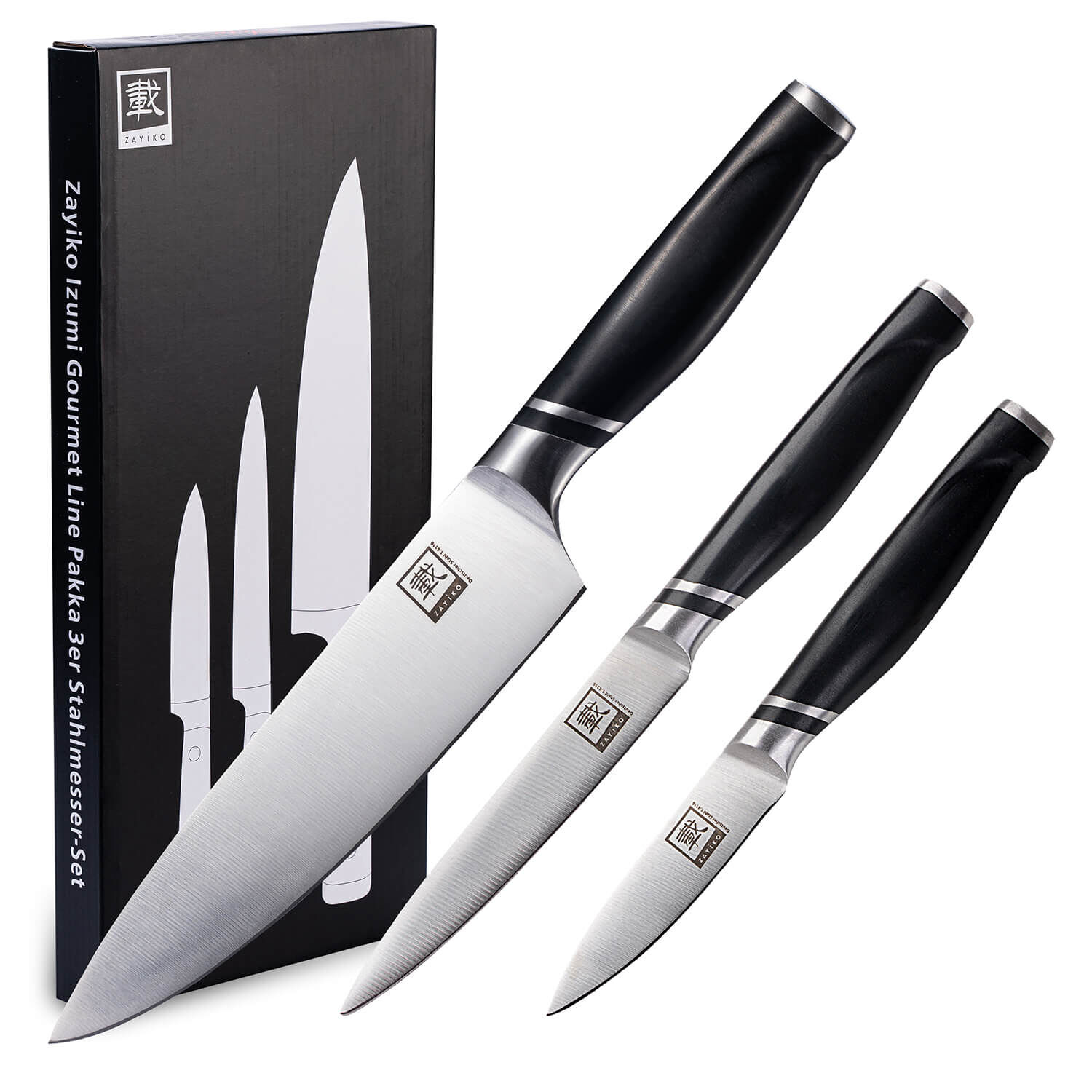 Zayiko NAMI Serie 3er Messer-Set 8,50 cm - 20,00 cm | Deutscher Edelstahl | Ergonomischer ABS Griff von Zayiko Zayiko NAMI Serie 3er Messer-Set 8,50 cm - 20,00 cm | Deutscher Edelstahl | Ergonomischer ABS Griff von Zayiko