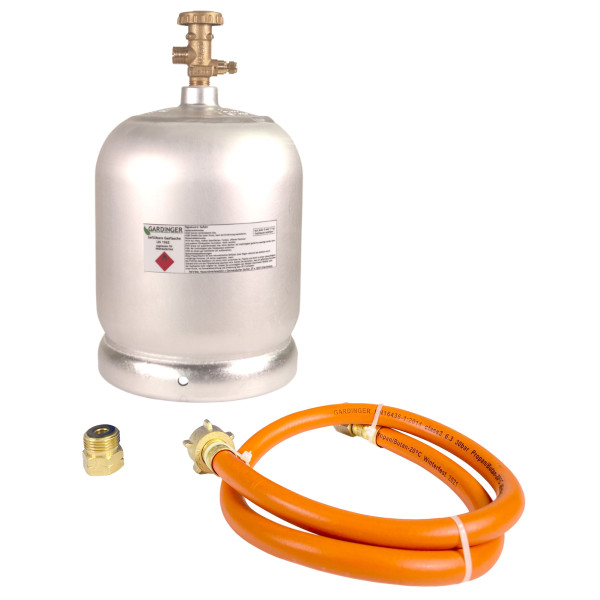 PROFILL Aluminium Gasflasche 2 kg leer und selbst befüllbar für Propan und Butan inkl. Umfüllschlauch und Adapter
