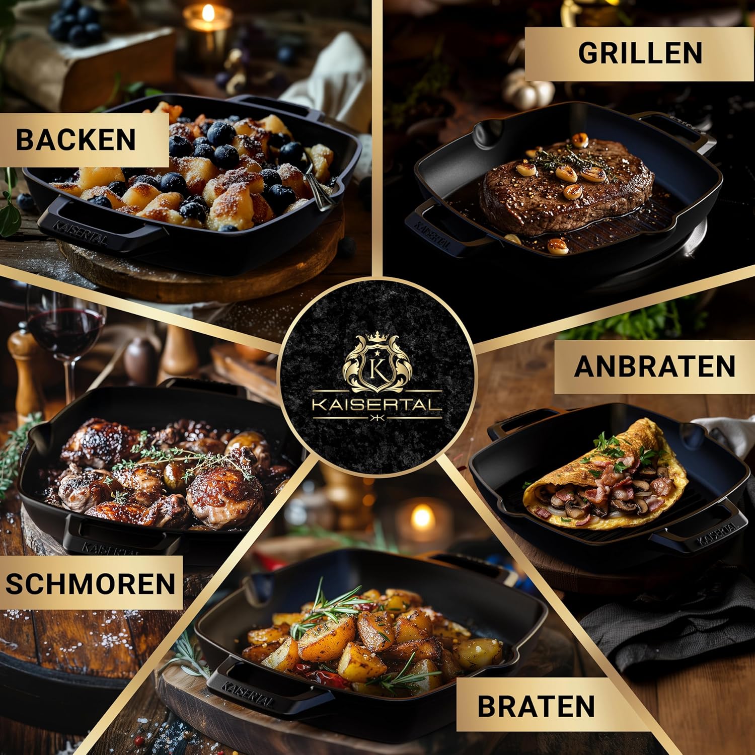 KAISERTAL Emaillierte Gusseisen Grillpfanne  26 cm - Quadratisch mit Doppelgriff von KAISERTAL