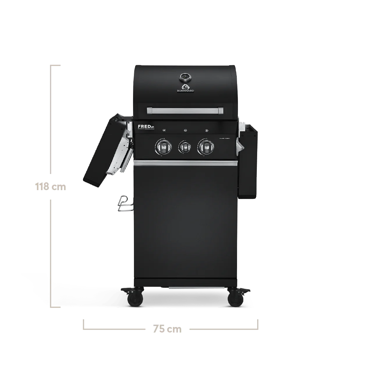 BURNHARD FRED Jr. Deluxe Gasgrill 2-Brenner in der Farbe Schwarz mit Gusseisenrost von BURNHARD