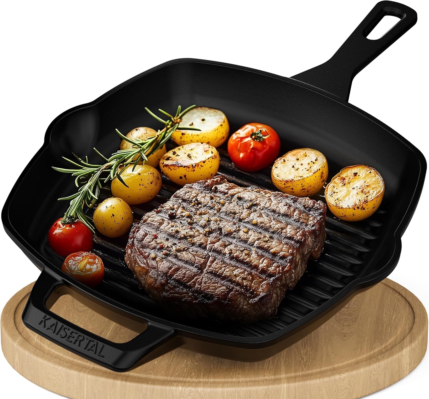 KAISERTAL Emaillierte Gusseisen Grillpfanne 27 cm mit Griff