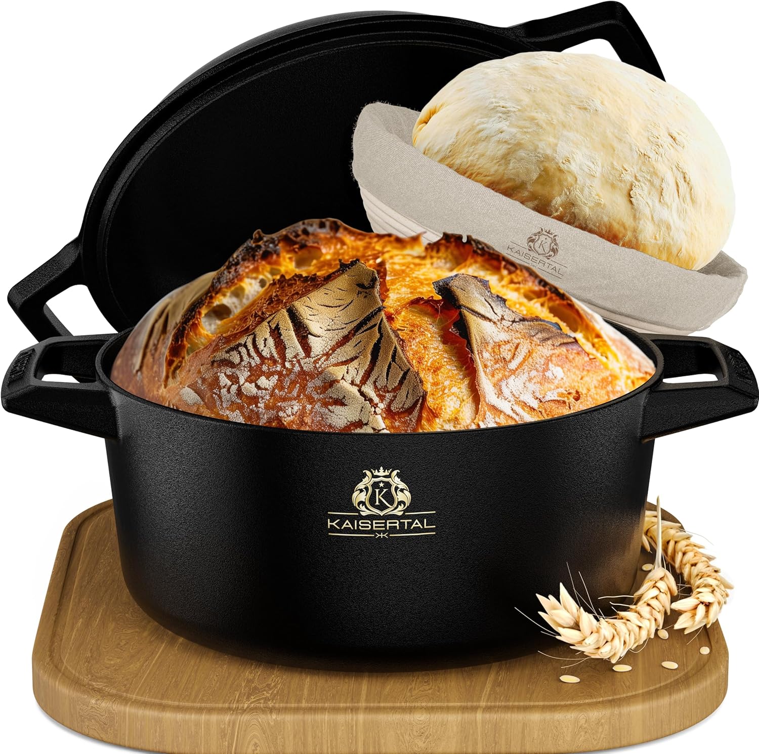 KAISERTAL Gusseisen Brotbackform mit Deckel 26 cm - inkl. Gärkorb
