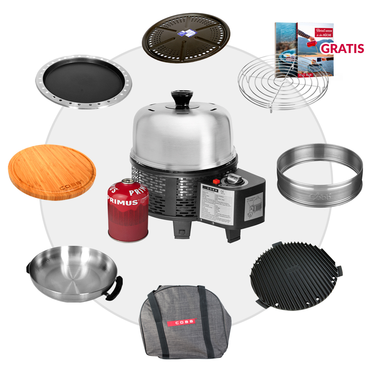 COBB Gas Grill PRO BLACK inkl. Grillplatte ~ 10-teilig | Multifunktionsküche | SET 6 von Cobb