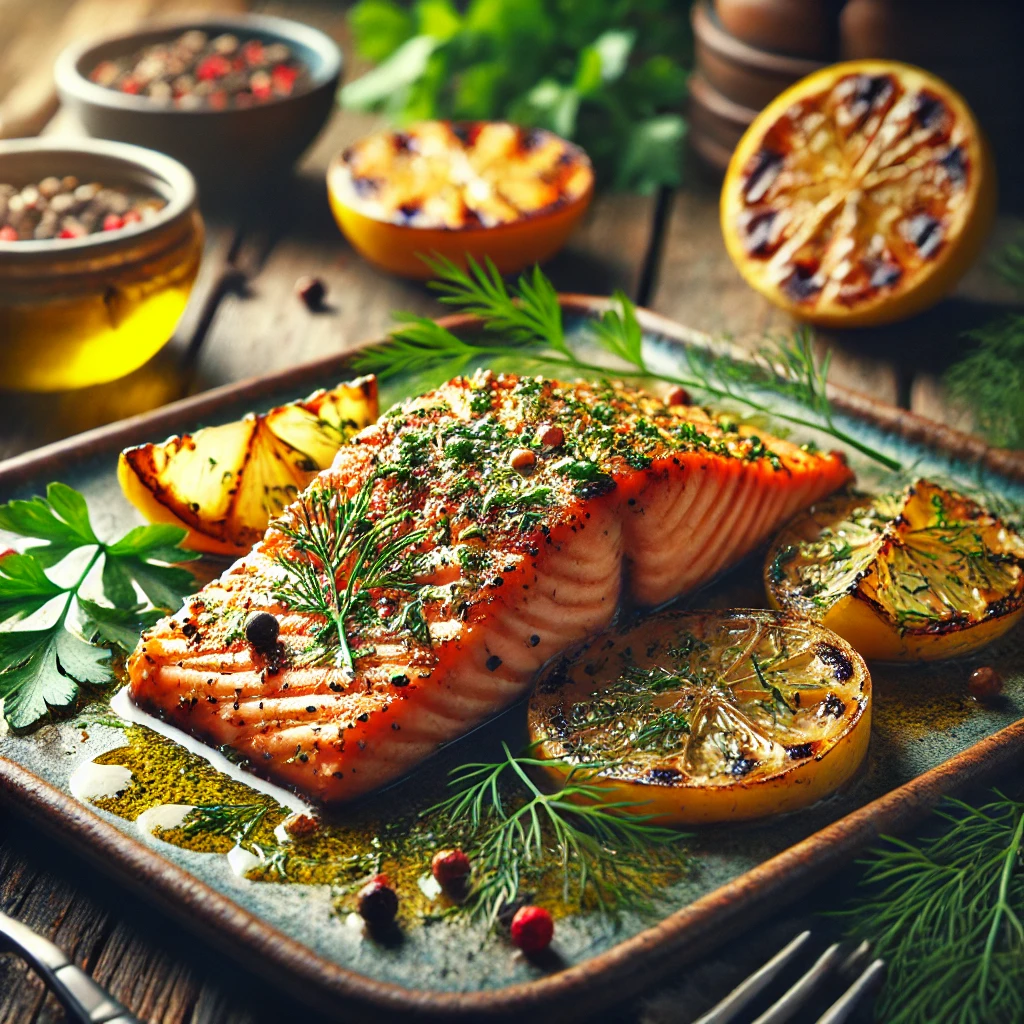 Lachsfilets mit Kräutern und Zitrone auf dem Cobb Gasgrill Lachsfilets mit Kräutern und Zitrone auf dem Cobb Gasgrill