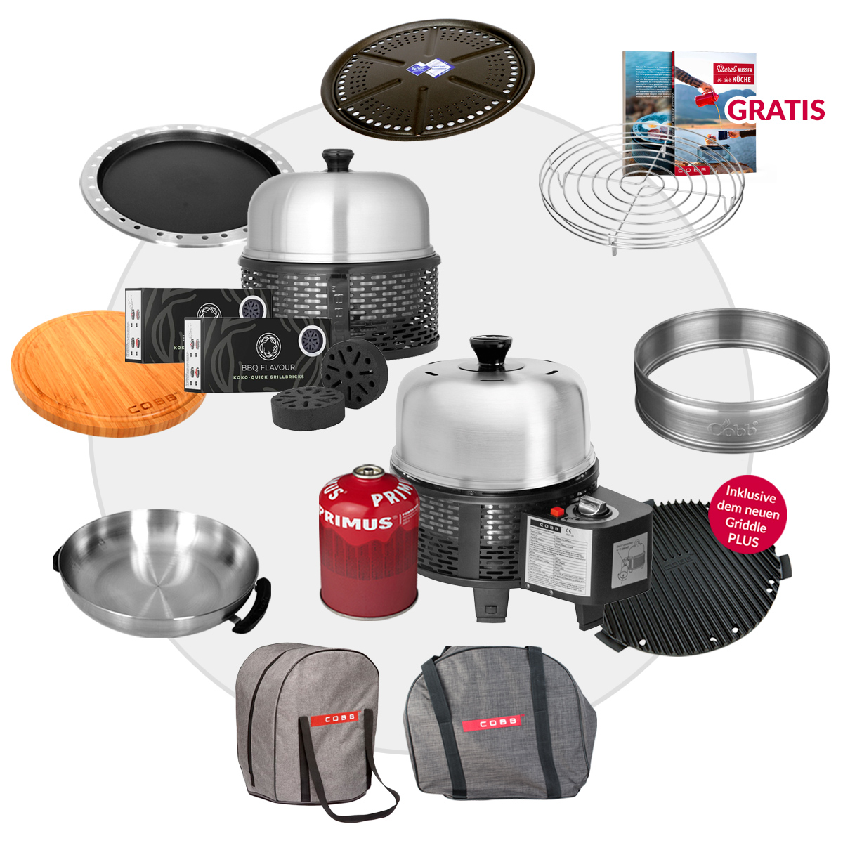 COBB RADIO 21 Special Edition - Das exklusive Cobb Grill-Duo Gas & Holzkohle mit 12-teiligem Premium-Zubehör