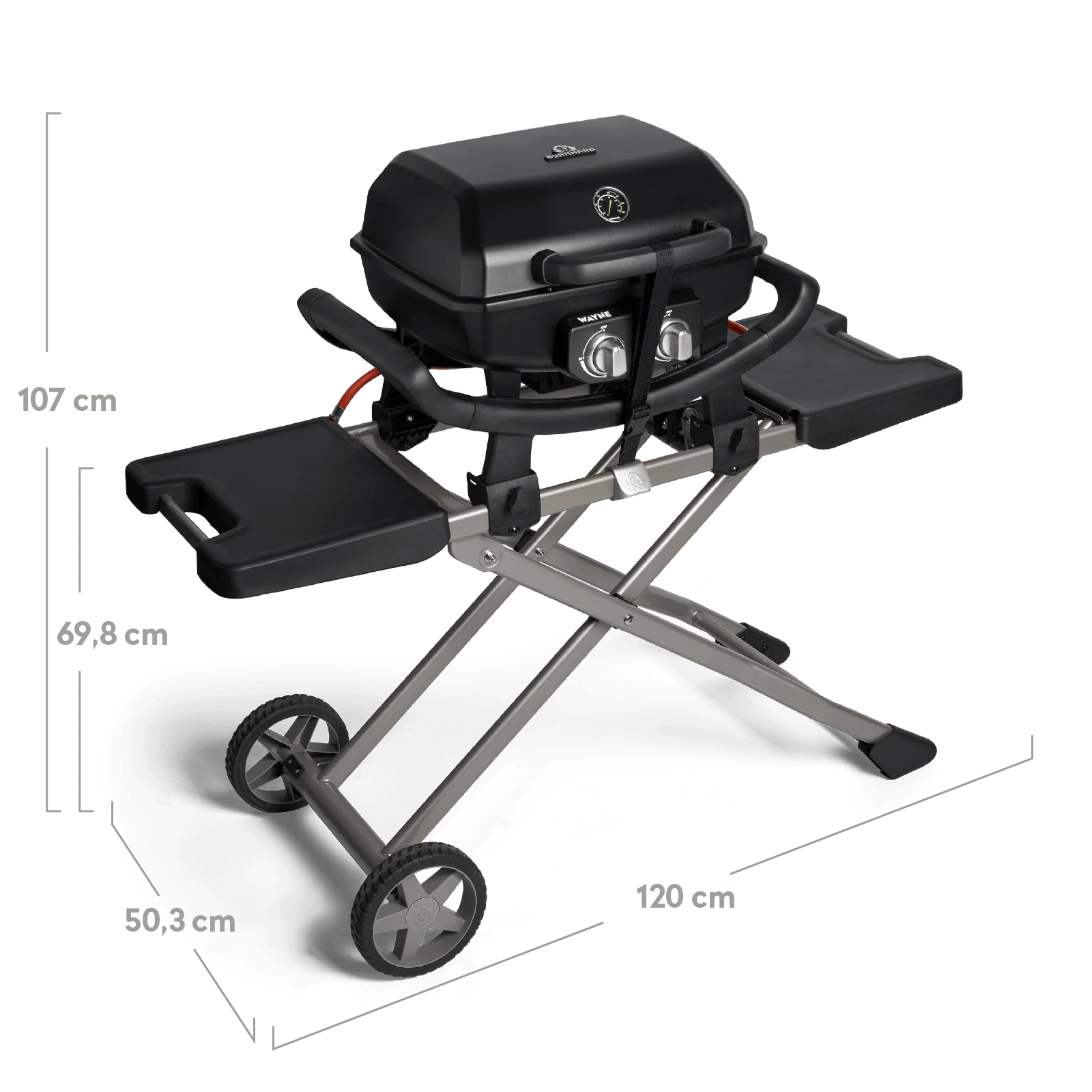 BURNHARD WAYNE Balkongrill 2-Brenner inkl. Rollwagen im BBQ Set von BURNHARD