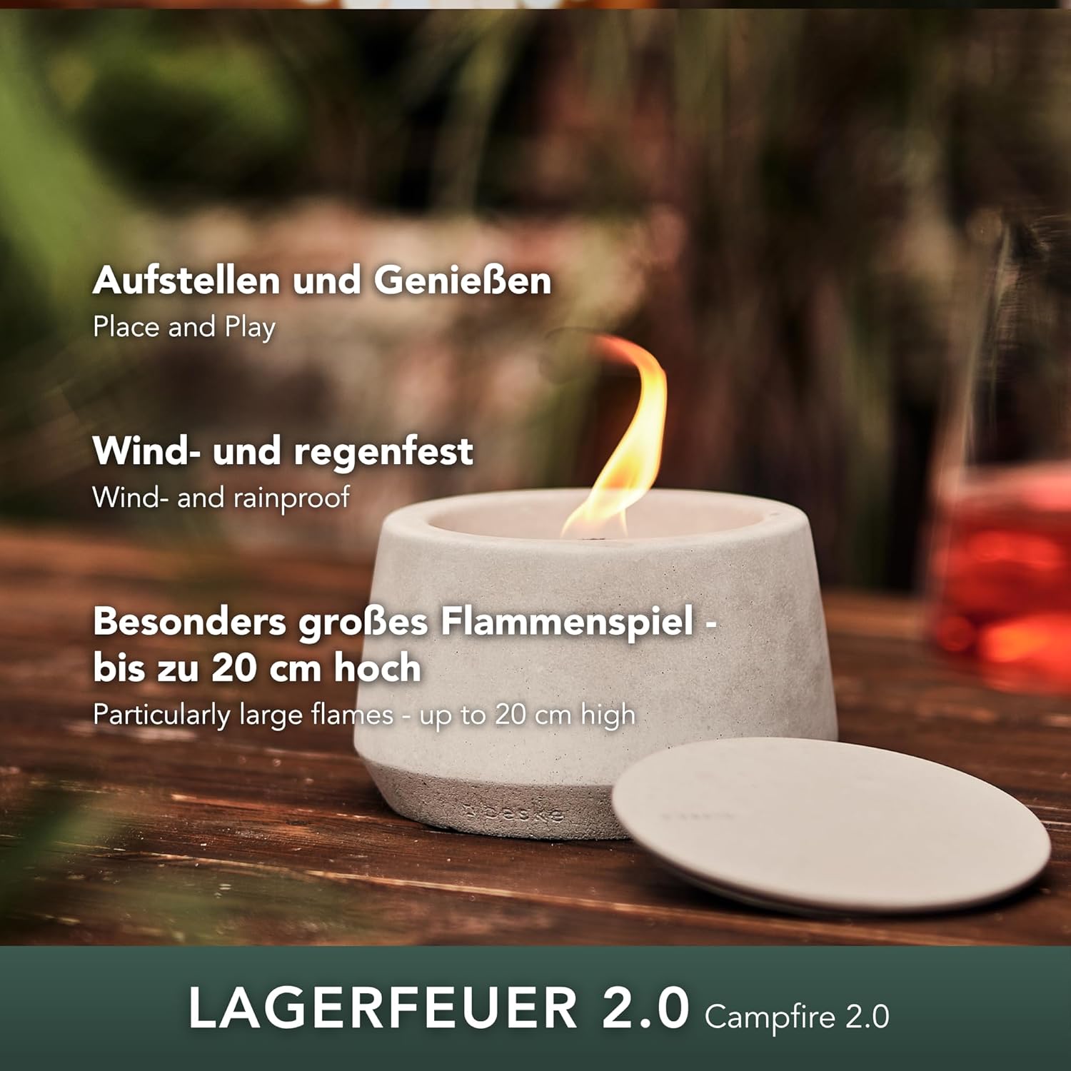 BESKE Betonfeuer Steller Ø 14cm - bauchig inkl. Löschbrett - HANDARBEIT Made in Germany von Beske-Manufaktur