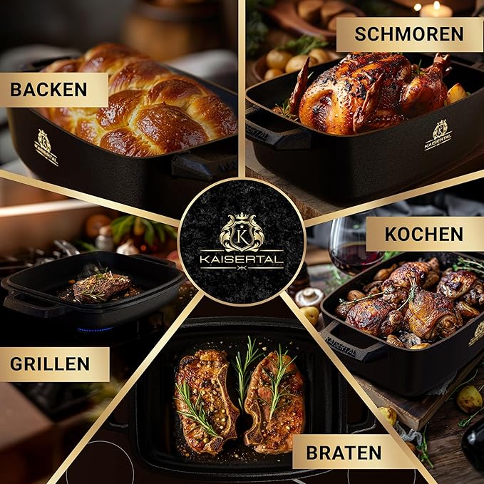 KAISERTAL Gusseisen Bräter 28 cm mit Deckel 6 Liter - Eingebrannt von KAISERTAL