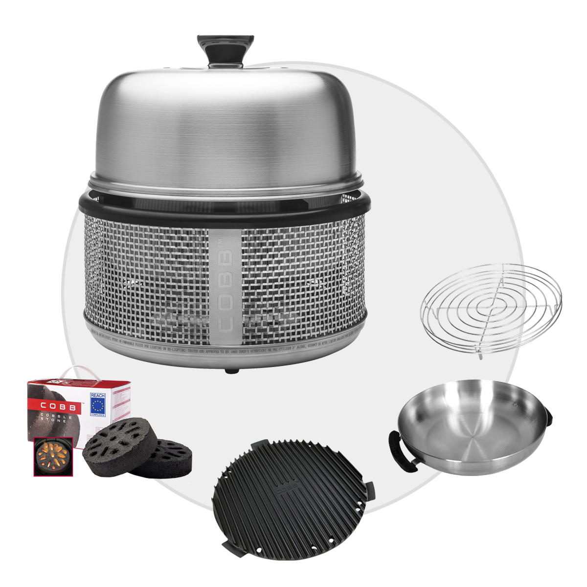 COBB Premier AIR DELUXE Grill inkl. Air Deckel & Griddle & Bratenrost & WOK & Cobble Stone