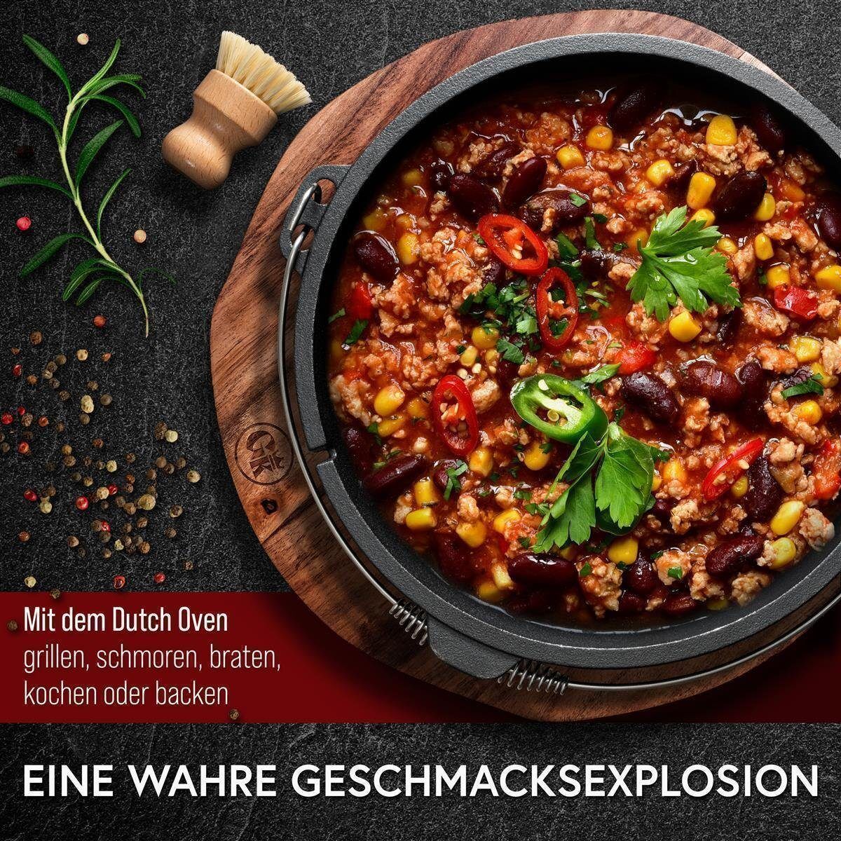 GUSSKÖNIG 9 Liter Dutch Oven Set mit Füßen mit 2in1 Deckelheber von GUSSKÖNIG