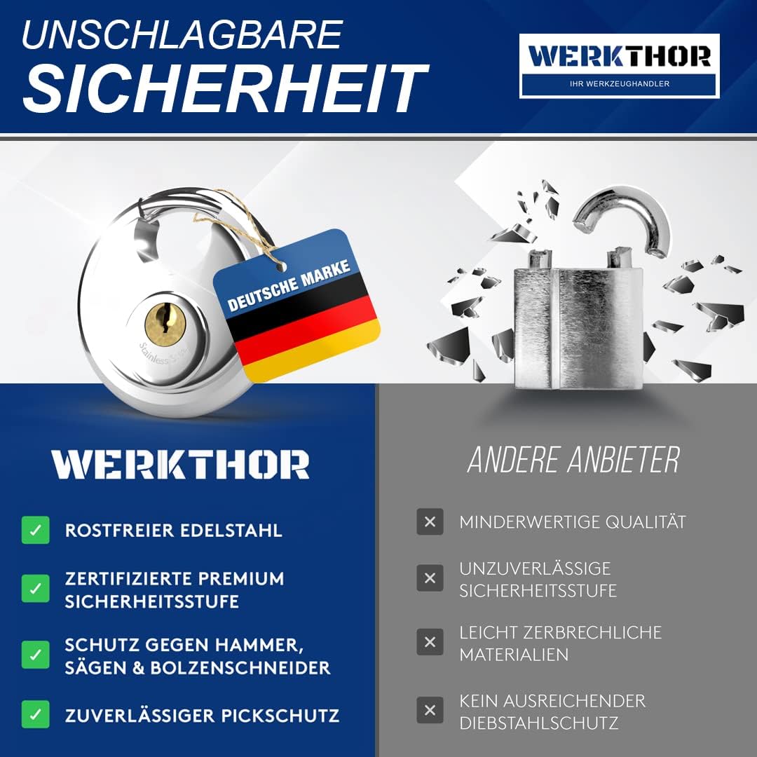 WERKTHOR Anhängerschloss | Kastenschloss | Diebstahlschutz | Silber mit Schlüssel Schloß von WERKTHOR WERKTHOR Anhängerschloss | Kastenschloss | Diebstahlschutz | Silber mit Schlüssel Schloß von WERKTHOR